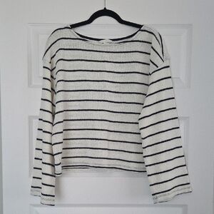H&M Long Sleeve Striped Light Knit Top - Cream and Navy, Size L